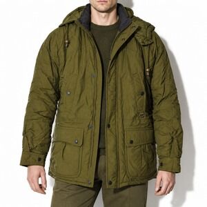 90s Vintage Puffer Parka Mens XL Olive Green Jacket Field and Stream Hooded